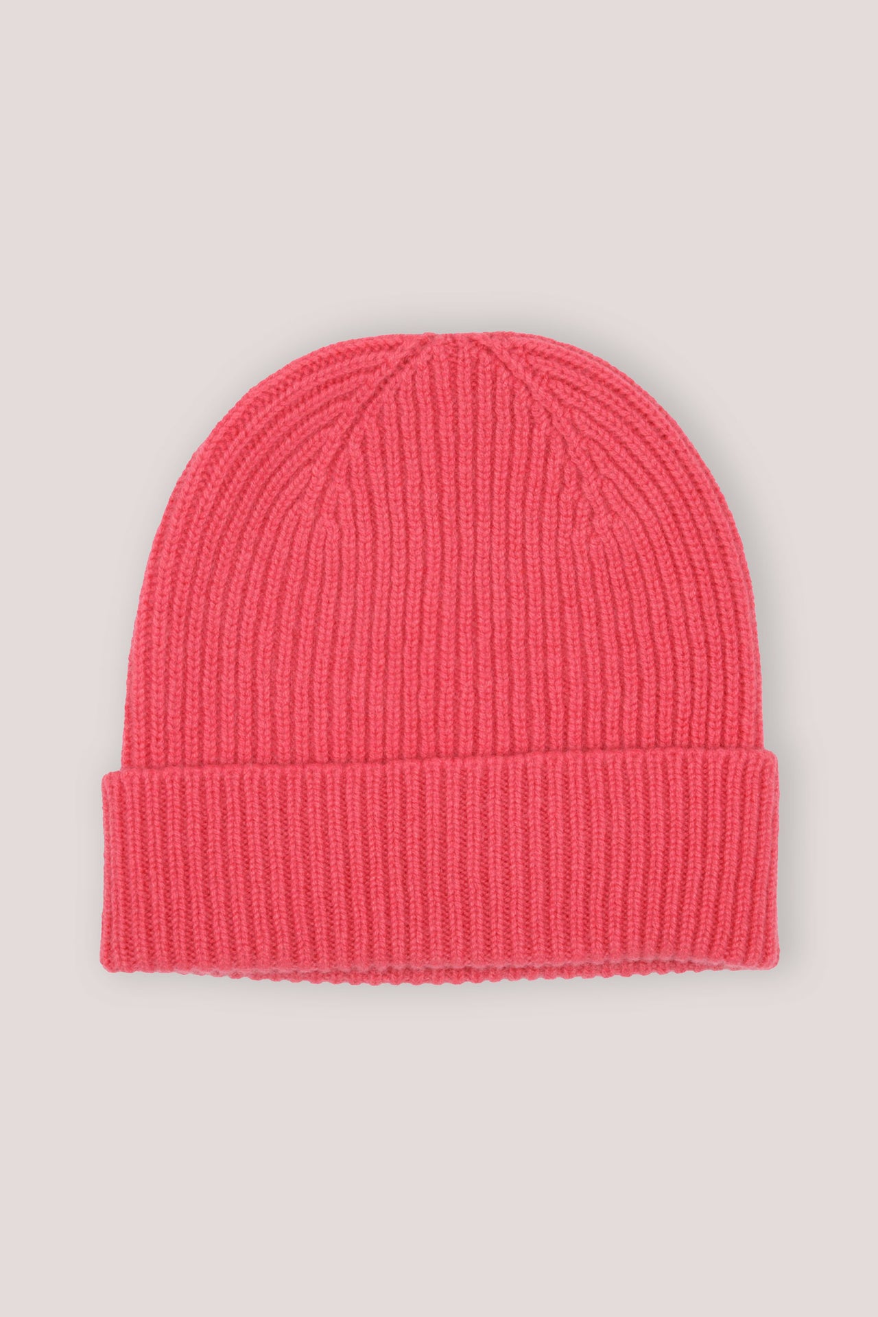 Rib Knit Cashmere Beanie Hat Coral Pink