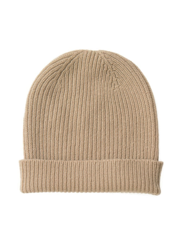 Rib Knit Cashmere Beanie Hat Camel