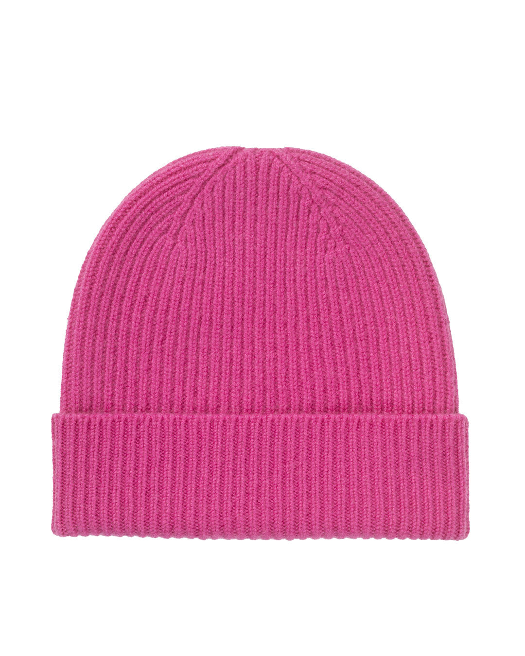 Rib Knit Cashmere Beanie Hat Bright Pink