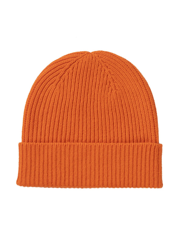 Rib Knit Cashmere Beanie Hat Orange