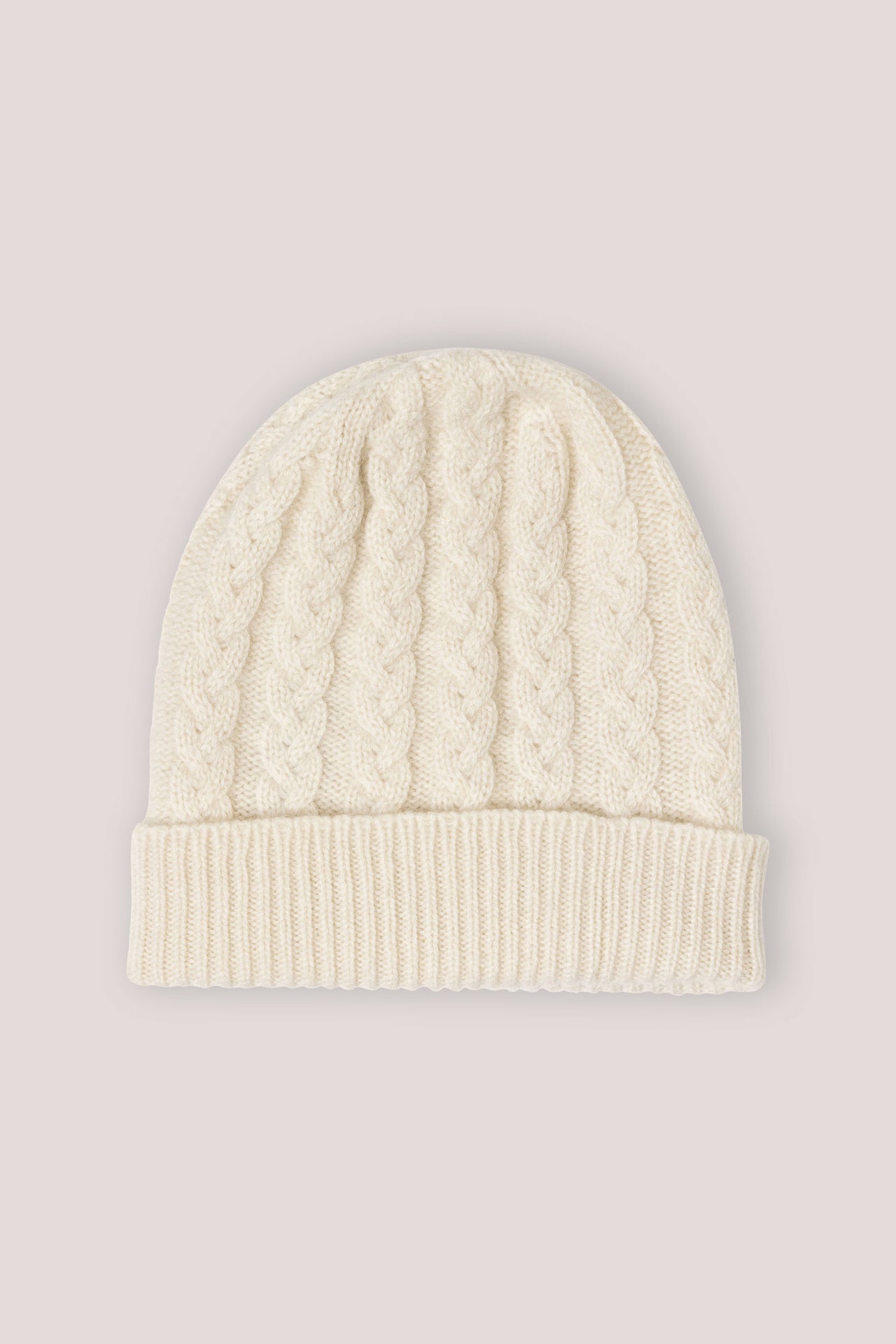 Cable Knit Cashmere Beanie Hat Natural Undyed