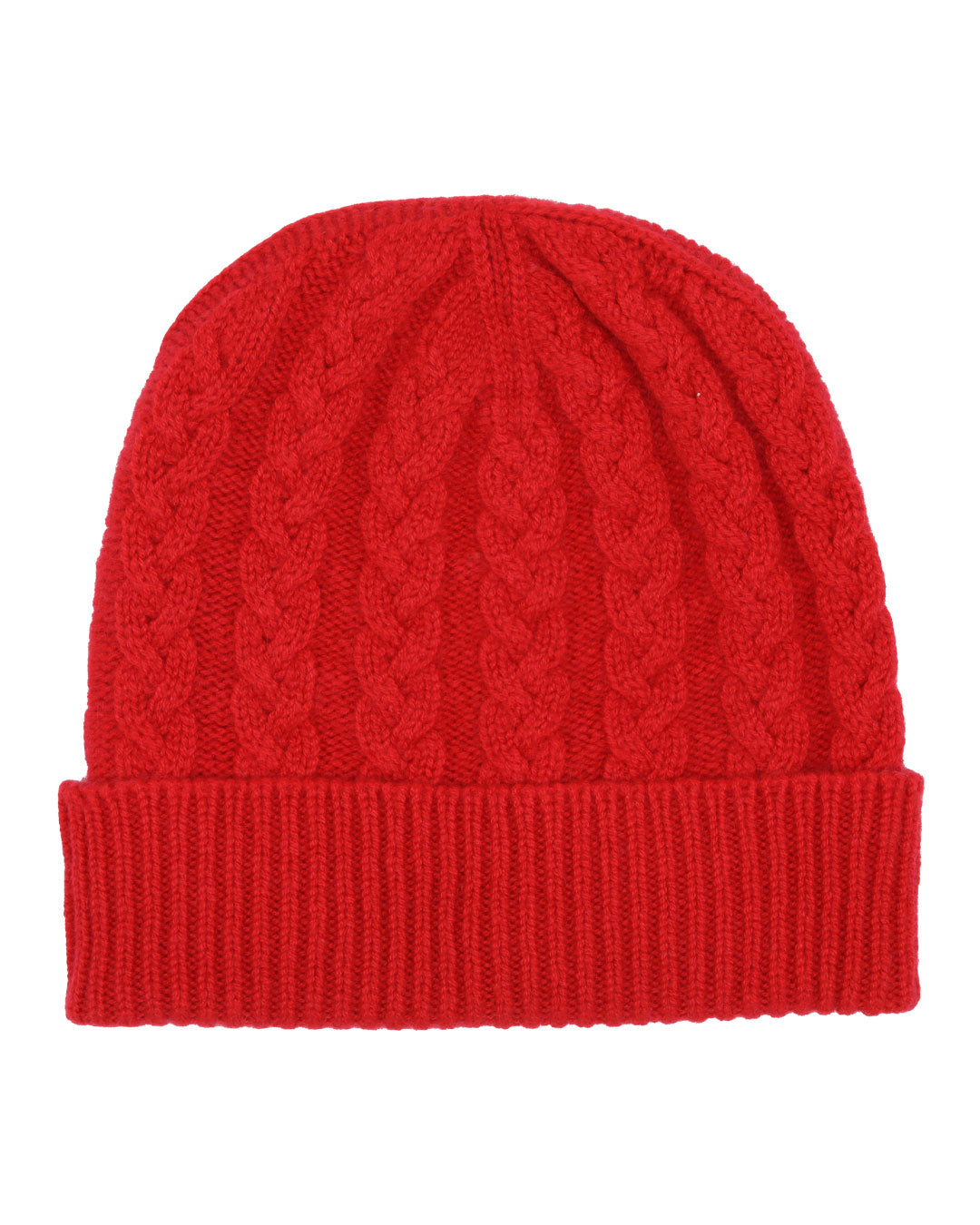 Cable Knit Cashmere Beanie Hat Red