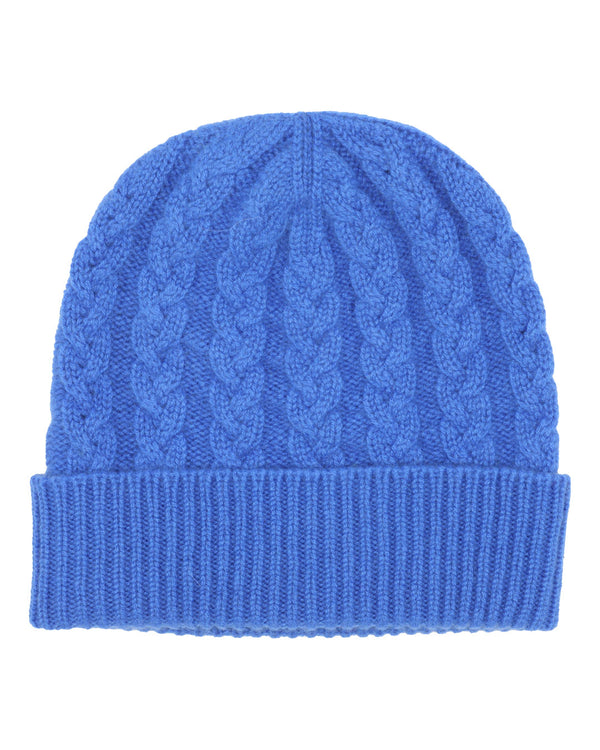 Cable Knit Cashmere Beanie Hat Sapphire Blue