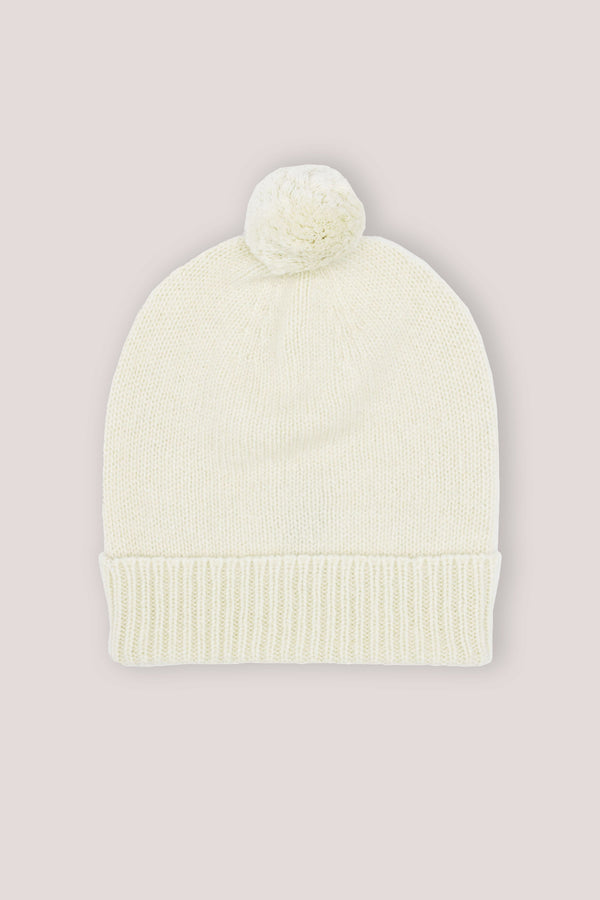 Plain Cashmere Beanie with Pom Pom Natural Undyed