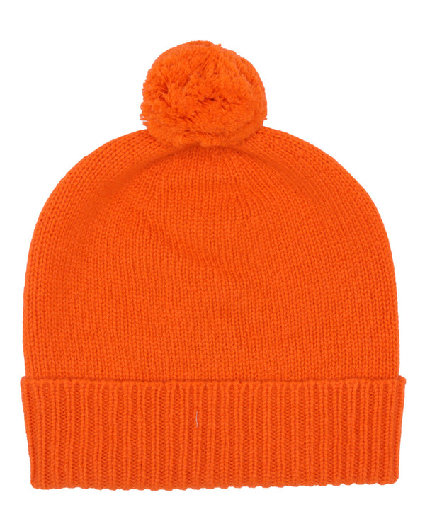 Plain Cashmere Beanie with Pom Pom Orange