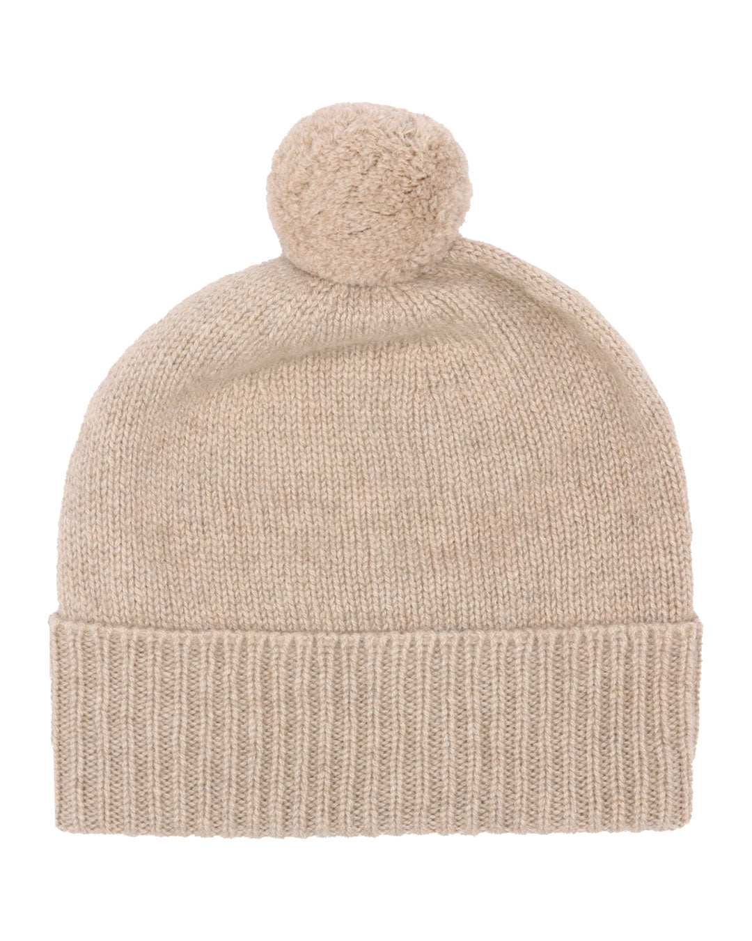 Plain Cashmere Beanie with Pom Pom Oatmeal