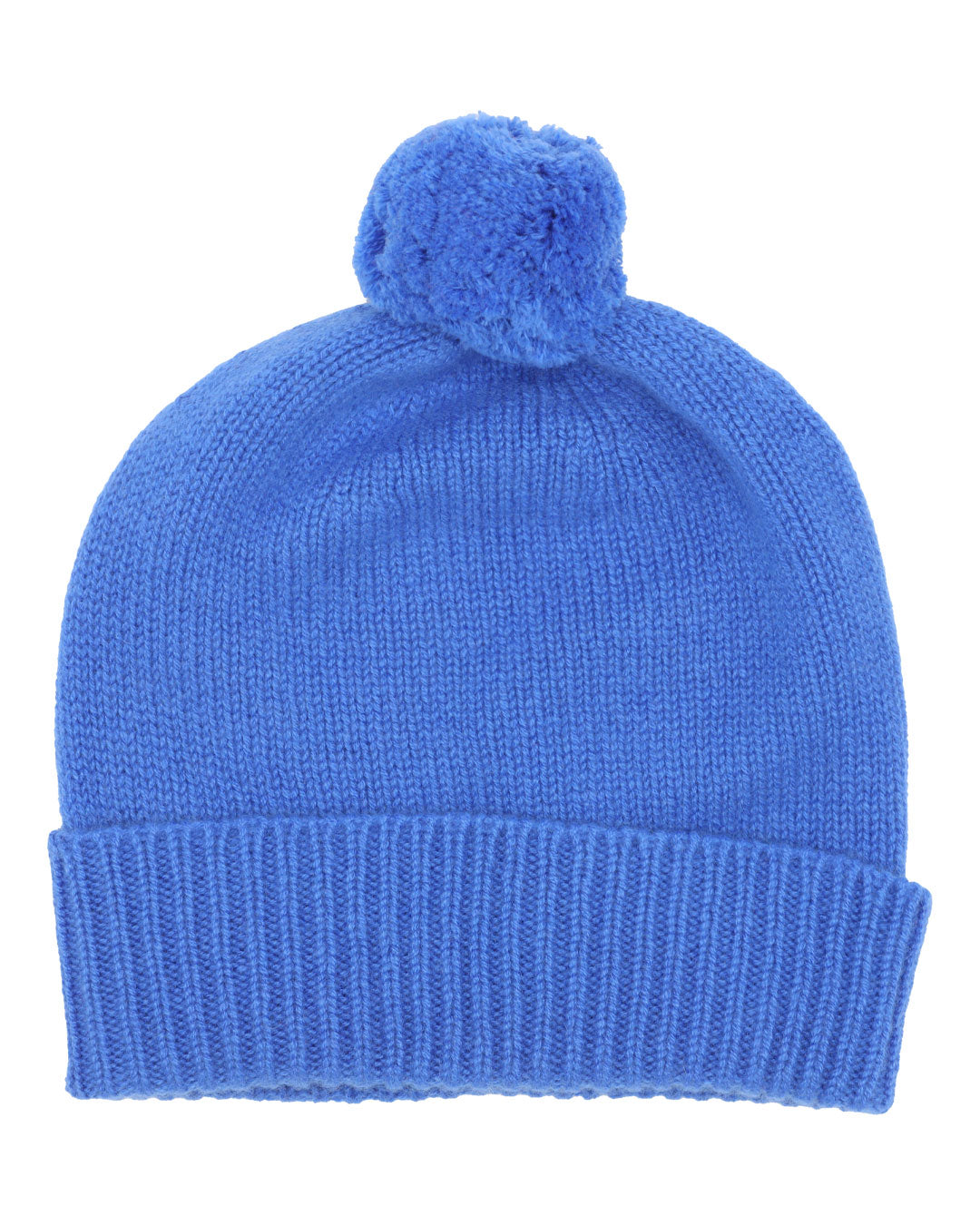 Plain Cashmere Beanie with Pom Pom Sapphire Blue