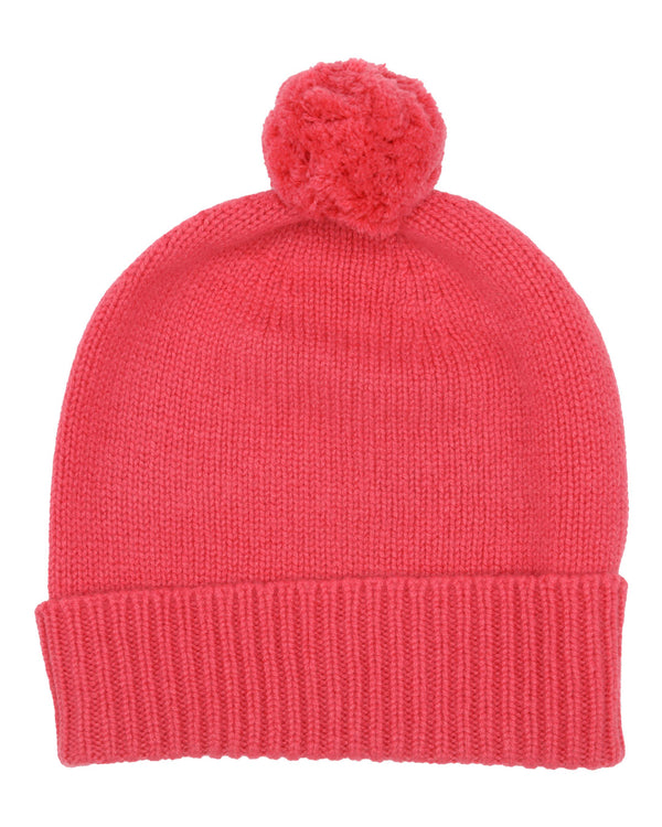 Plain Cashmere Beanie with Pom Pom Coral Pink