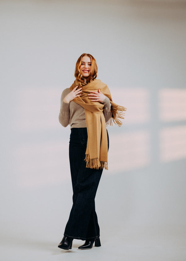 Classic Plain Ripple Cashmere Stole Sand Beige