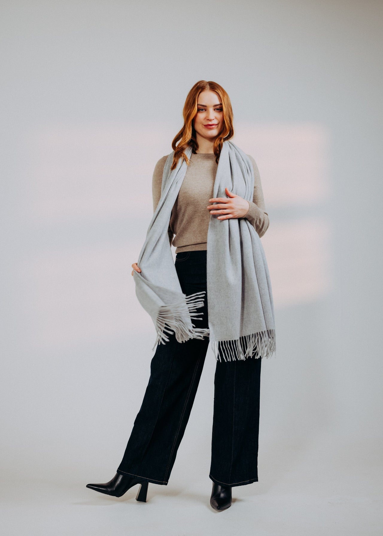 Classic Plain Ripple Cashmere Stole Blue Silver