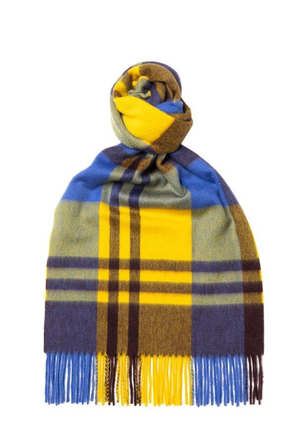 Joshua Ellis Black Watch Classic Check Cashmere Scarf Yellow x Blue