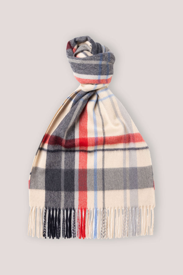 Madras Check Wide Cashmere Scarf Cream x Multi-Coloured