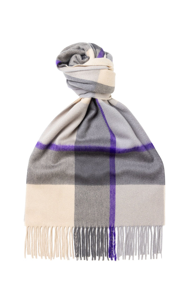 Plaid Wide Cashmere Scarf Cream x Grey