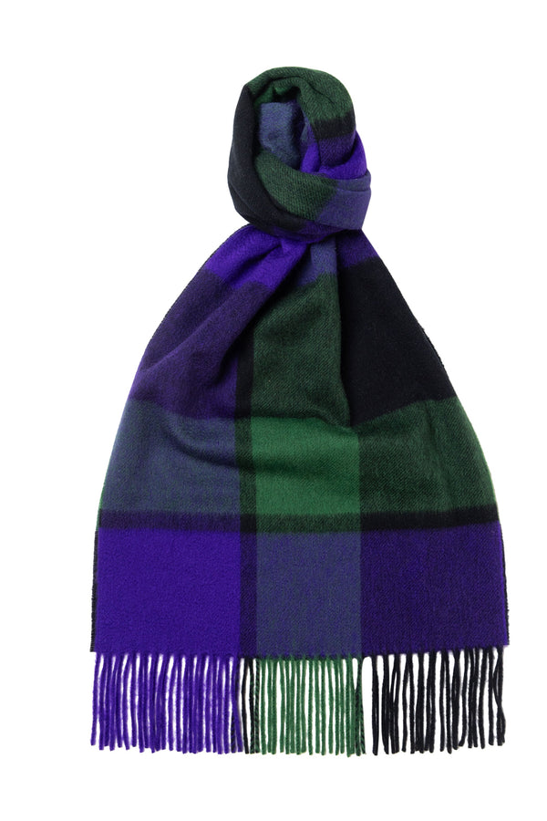 Block Check Cashmere Scarf Green x Purple