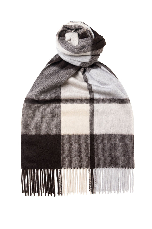 Block Check Wide Cashmere Scarf Brown