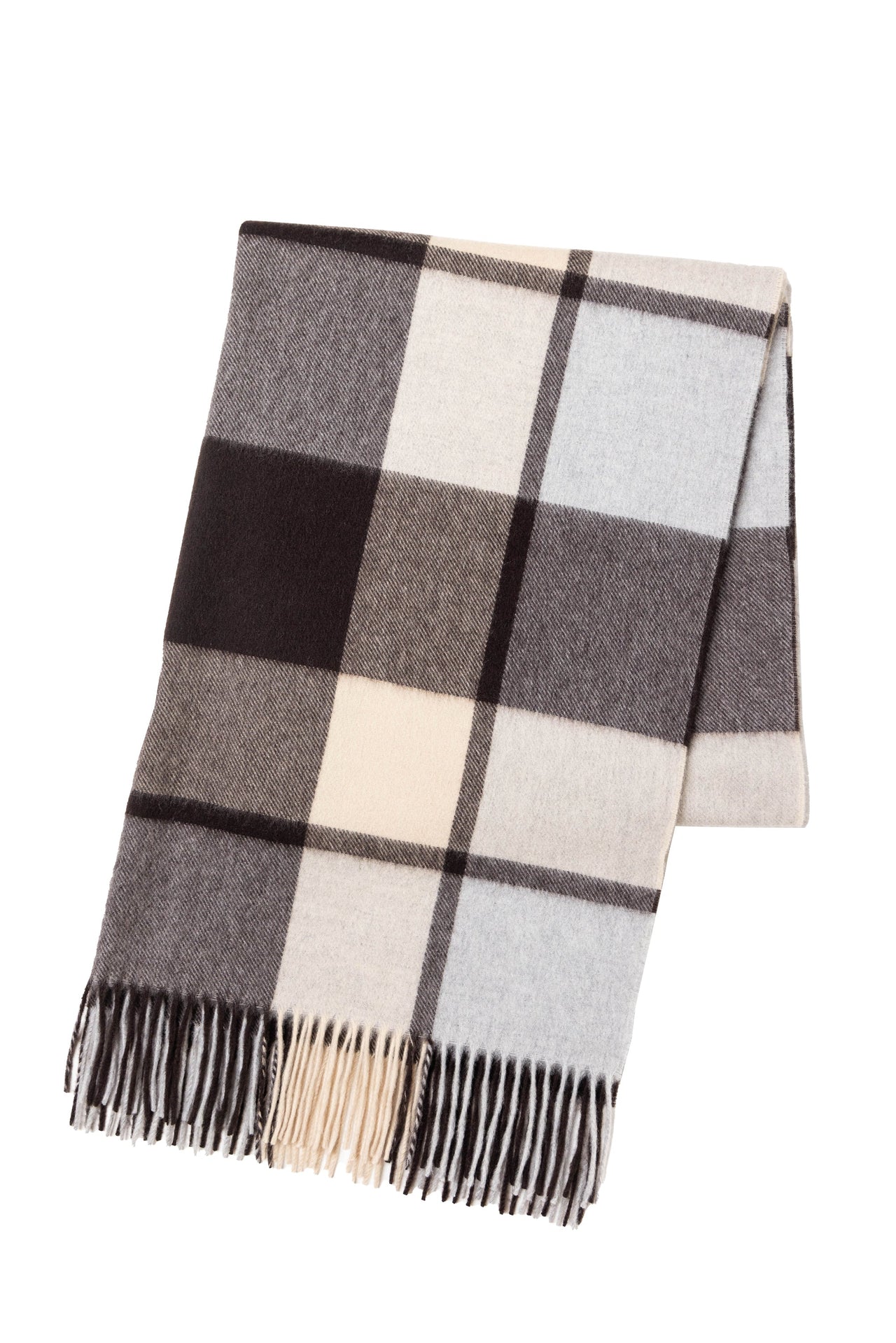 Block Check Cashmere Stole Grey x Brown