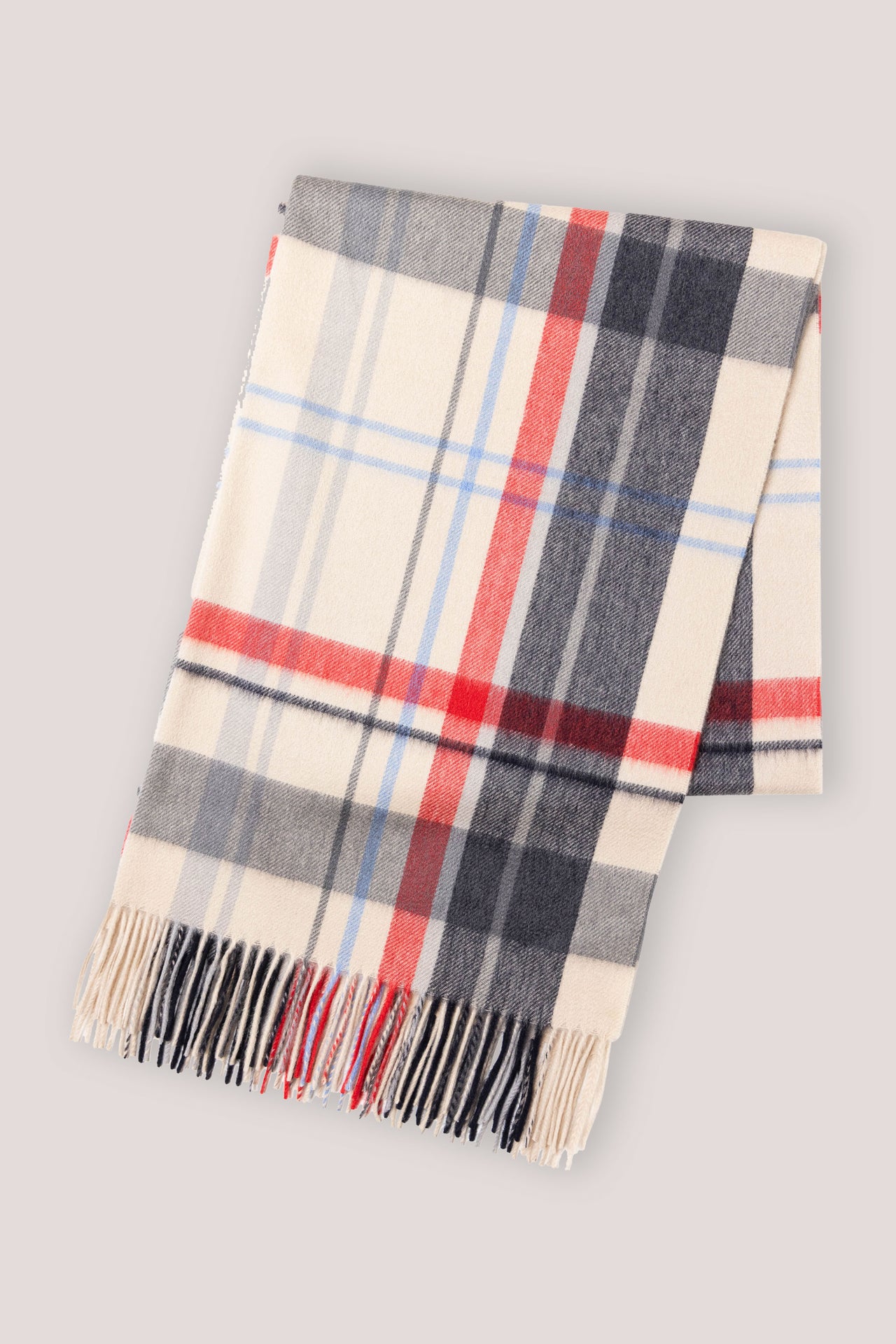 Madras Check Cashmere Stole Cream x Multi-Coloured