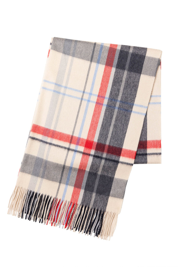 Joshua Ellis Madras Check Cashmere Stole Cream x Multicoloured