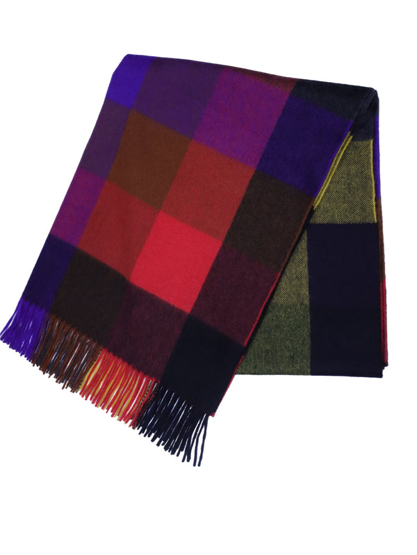 Joshua Ellis Block Check Cashmere Stole Black x Multicoloured