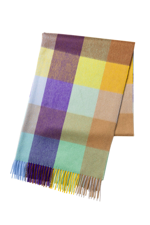 Joshua Ellis Block Check Cashmere Stole Multicoloured