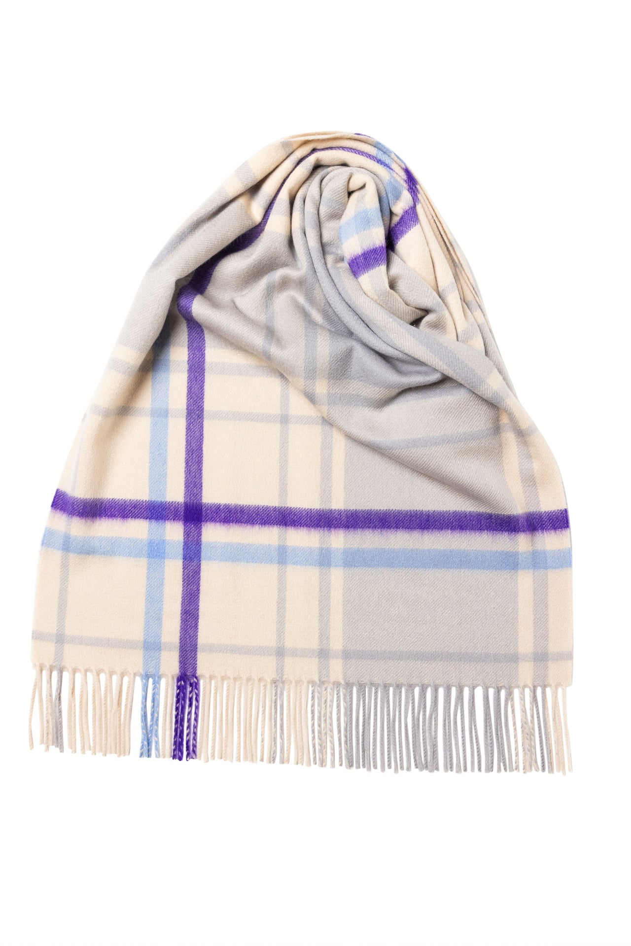 Block Check Ripple Finish Extra Wide Cashmere Scarf Beige x Grey