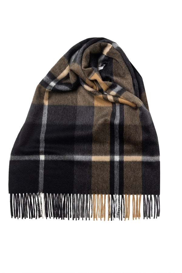 Block Check Ripple Finish Extra Wide Cashmere Scarf Brown