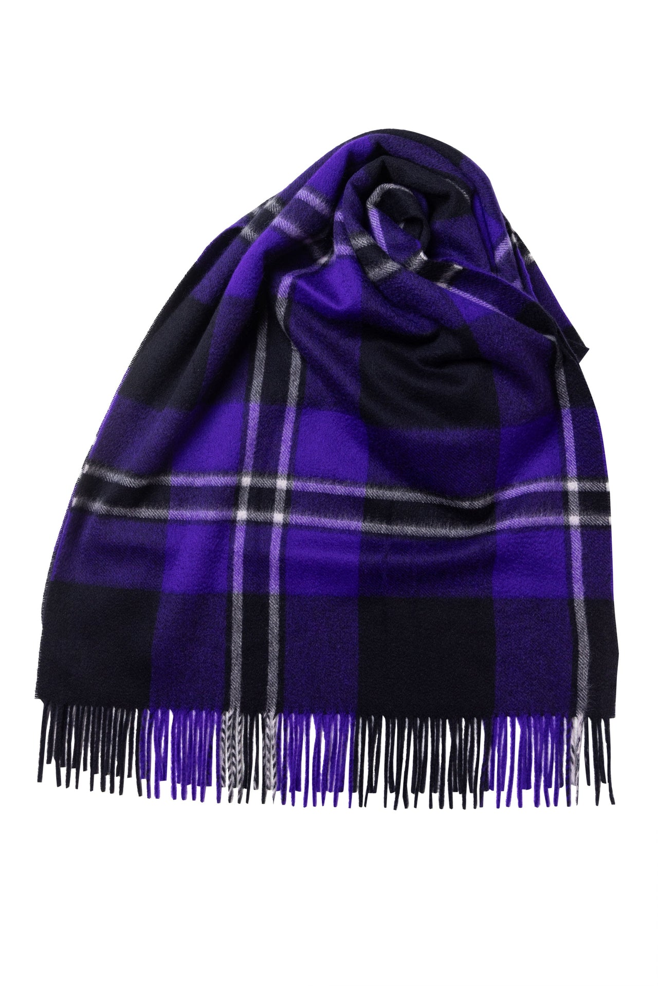 Block Check Ripple Finish Extra Wide Cashmere Scarf Purple