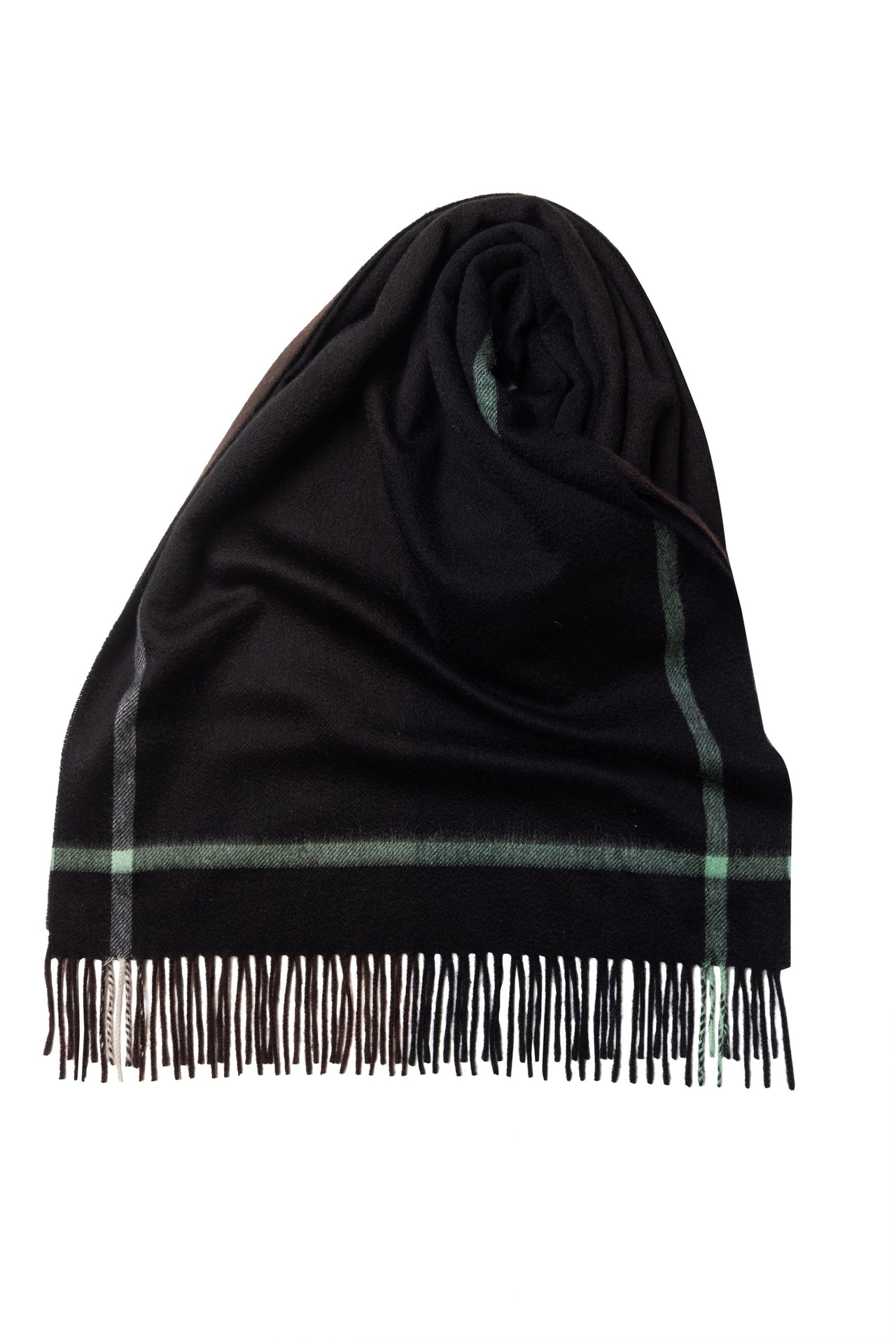 Block Check Ripple Finish Extra Wide Cashmere Scarf Black x Brown