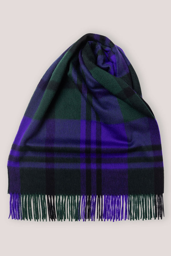 Black Watch Classic Check Wide Cashmere Scarf Purple x Green