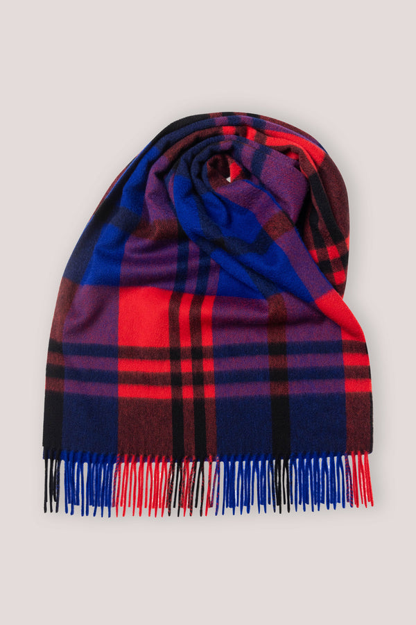 Black Watch Classic Check Wide Cashmere Scarf Red x Blue