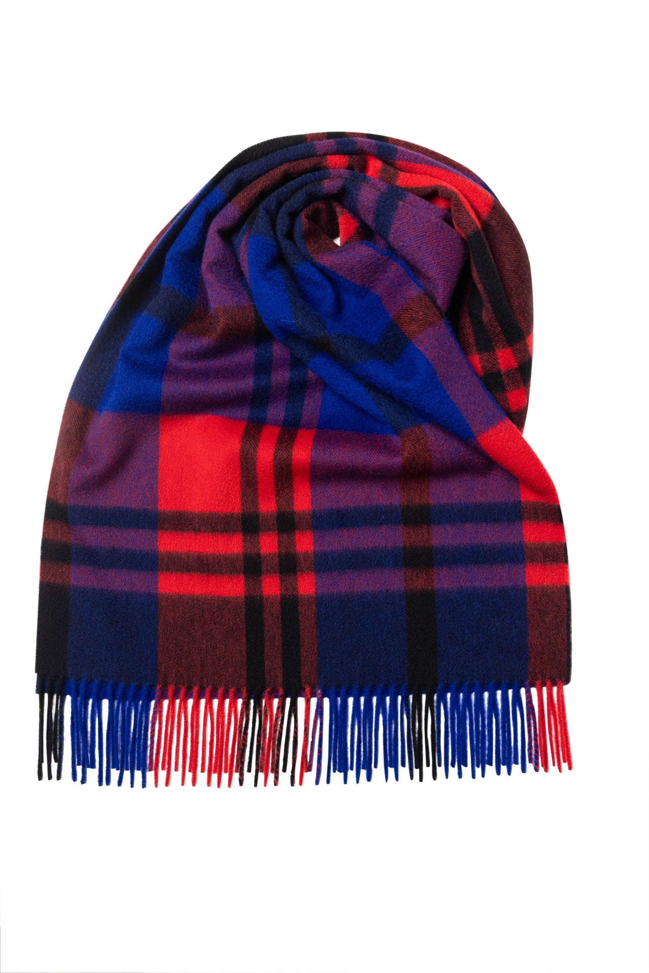 Joshua Ellis Black Watch Classic Check Wide Cashmere Scarf Red x Blue