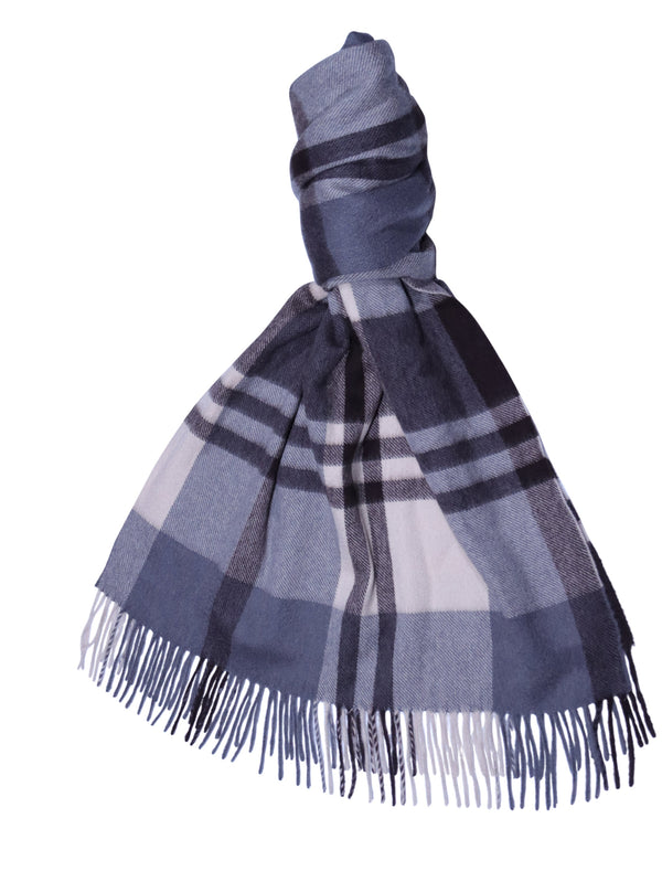 Joshua Ellis Black Watch Classic Check Wide Cashmere Scarf Brown