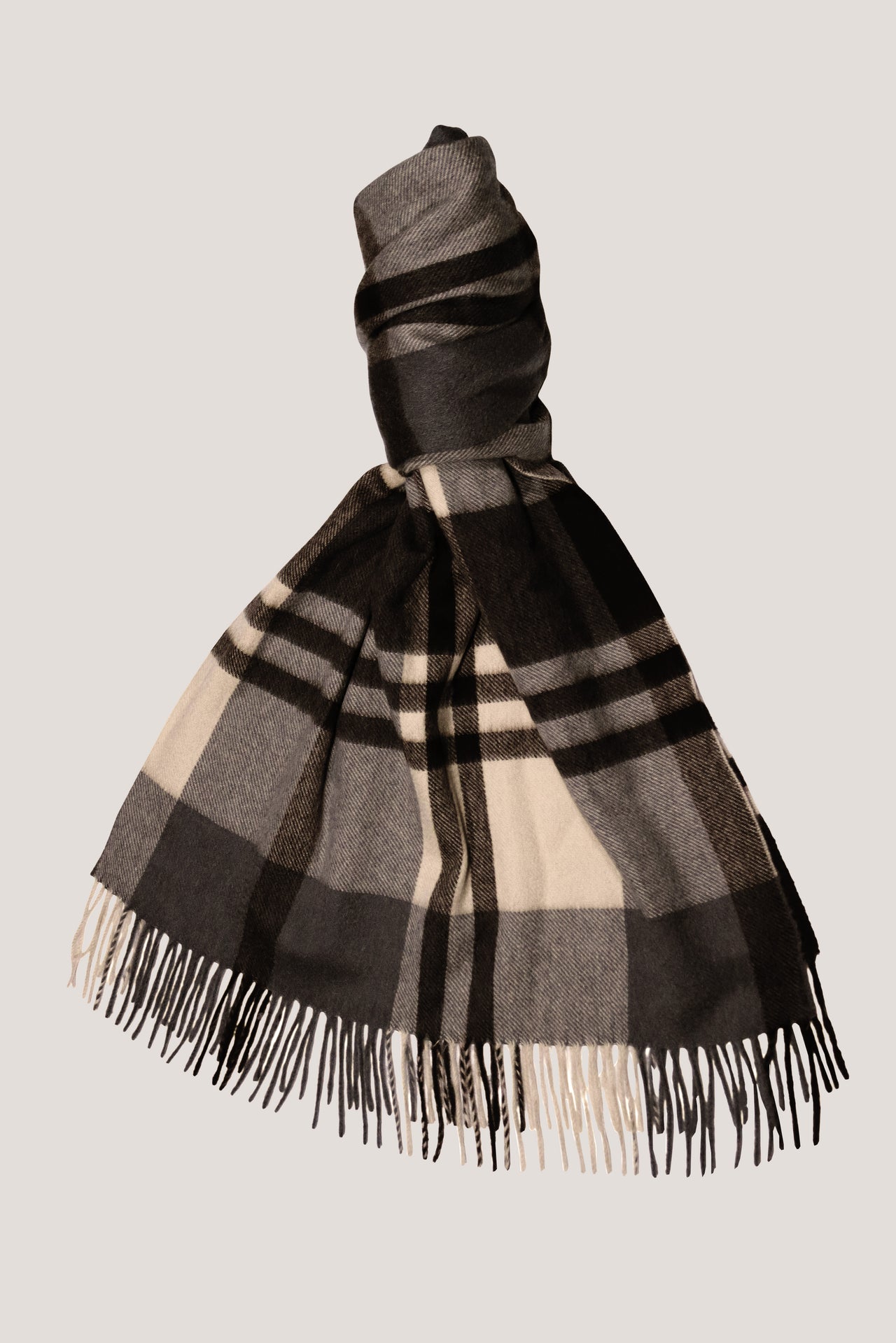 Black Watch Classic Check Wide Cashmere Scarf Brown