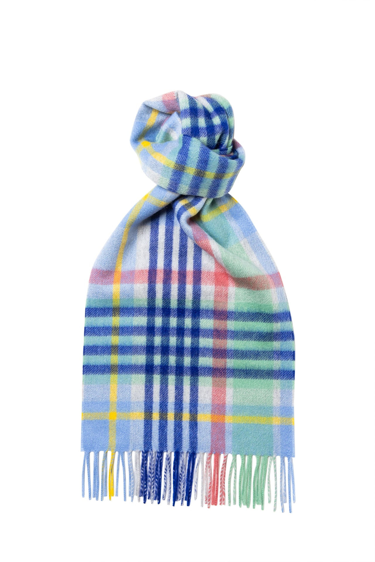 Plaid Cashmere Scarf Blue x Multi-Coloured