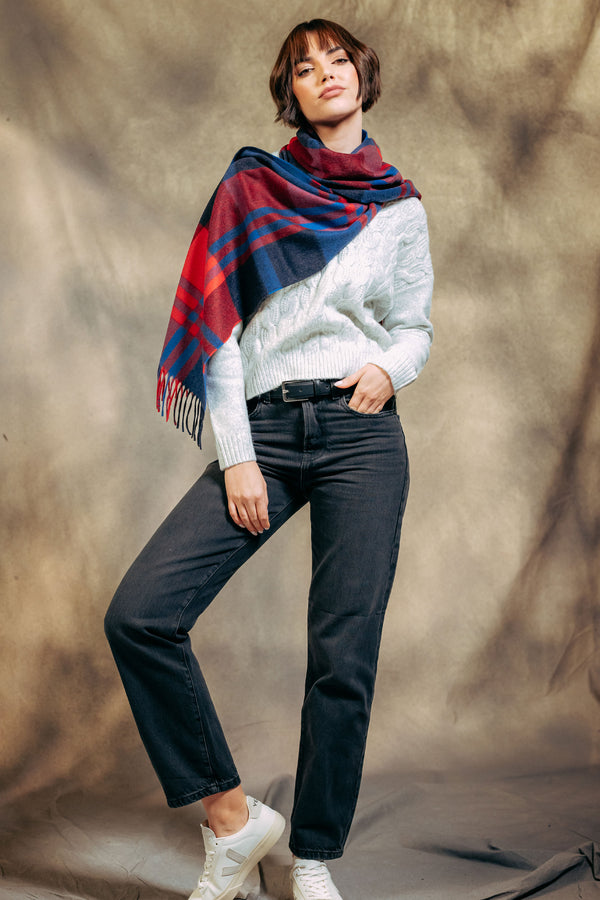 Black Watch 100% Cashmere  Scarf - Red x Blue