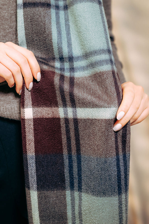 Modern Tartan Ripple  100% Cashmere  Scarf - Green x Blue x Rust