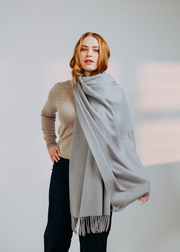 Classic Plain Ripple Cashmere Stole Pigeon Grey