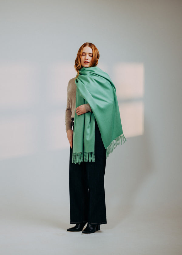 Classic Plain Ripple Cashmere Stole Applemint Green