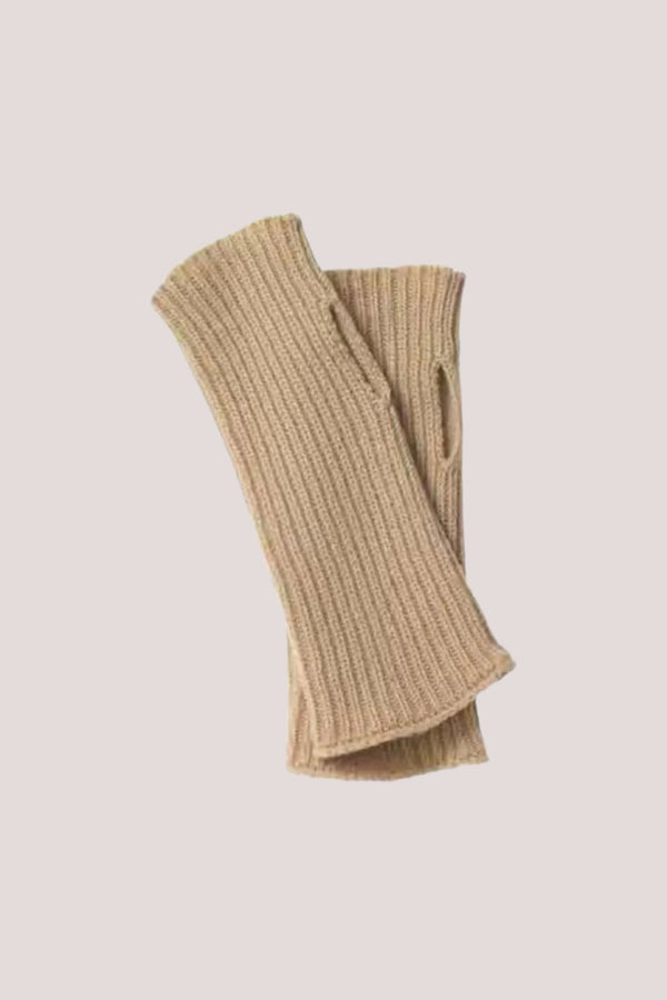 Rib Knit Cashmere Wrist Warmer Camel