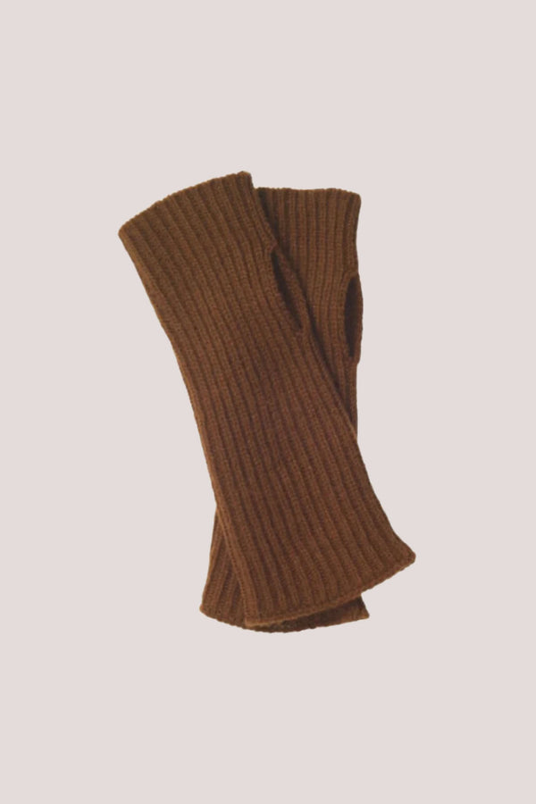 Rib Knit Cashmere Wrist Warmer Crocket Brown