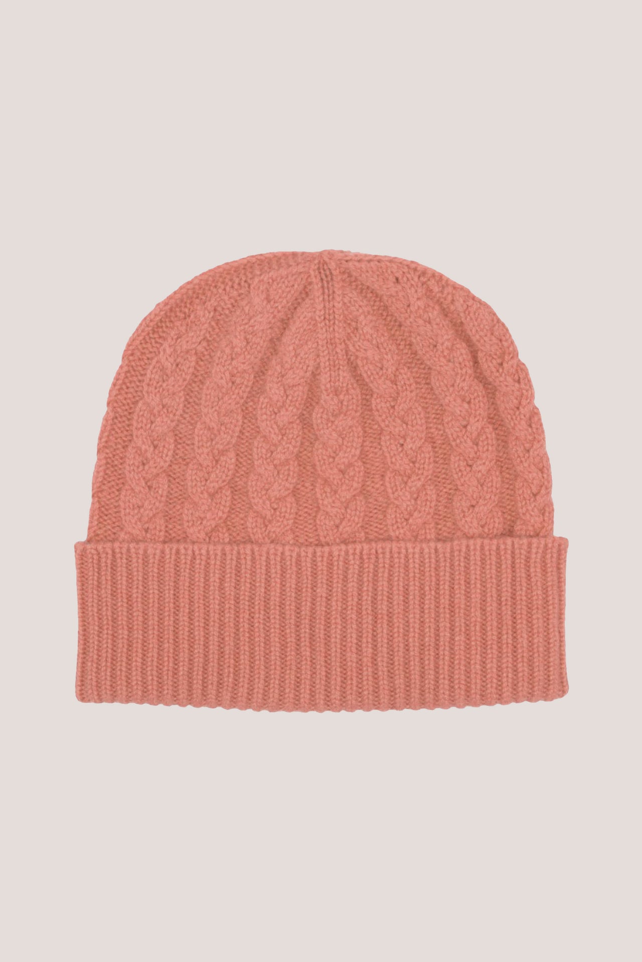 Cable Knit Cashmere Beanie Hat Pink