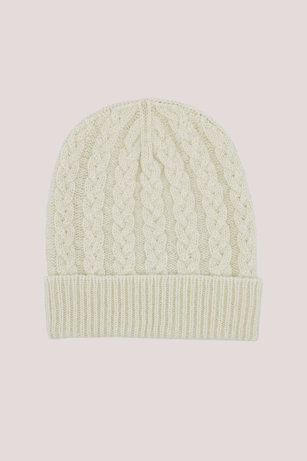 Cable Knit Cashmere Beanie Hat Natural Undyed