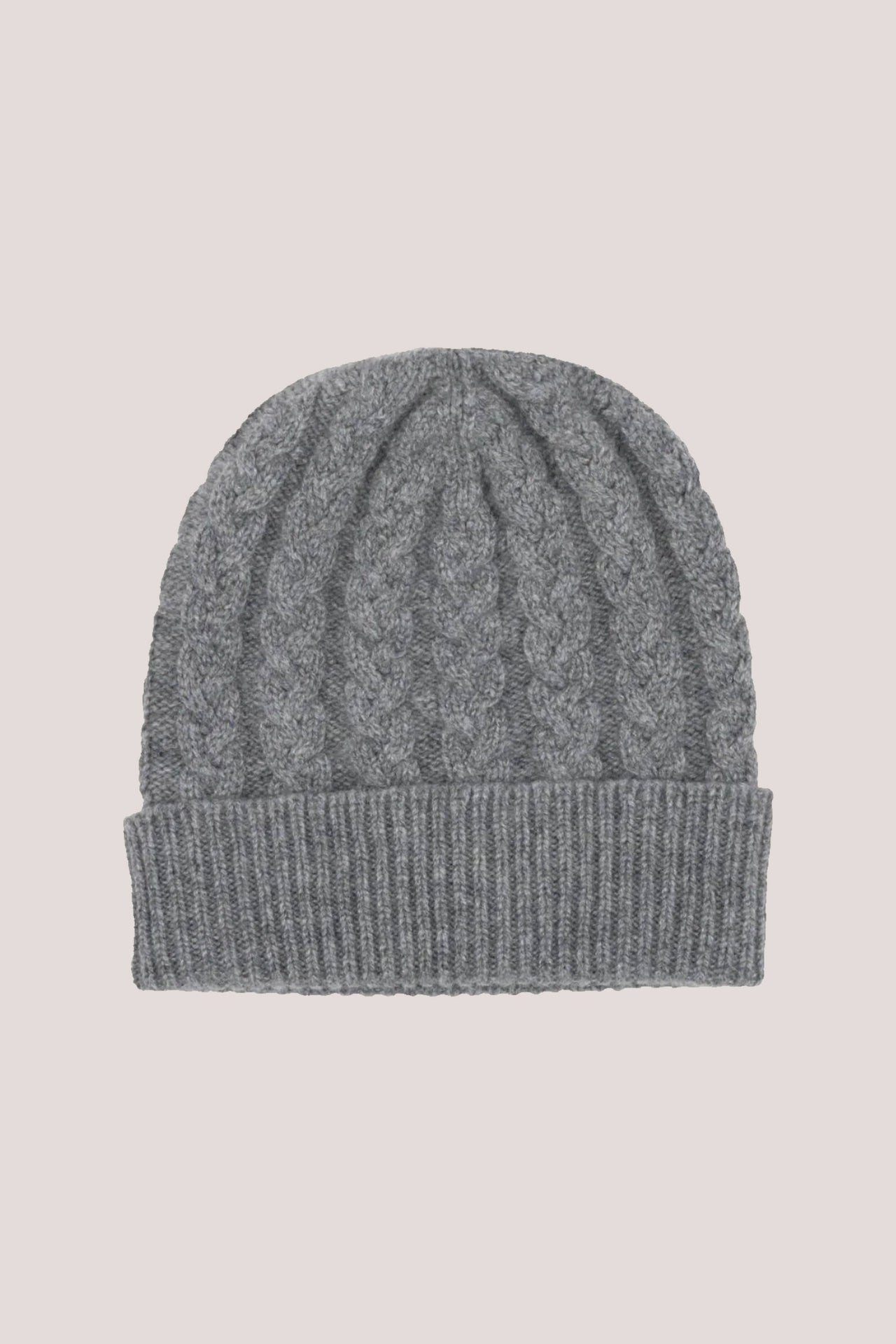 Cable Knit Cashmere Beanie Hat Grey