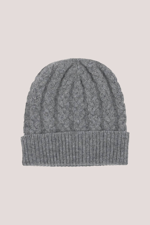 Cable Knit Cashmere Beanie Hat Grey