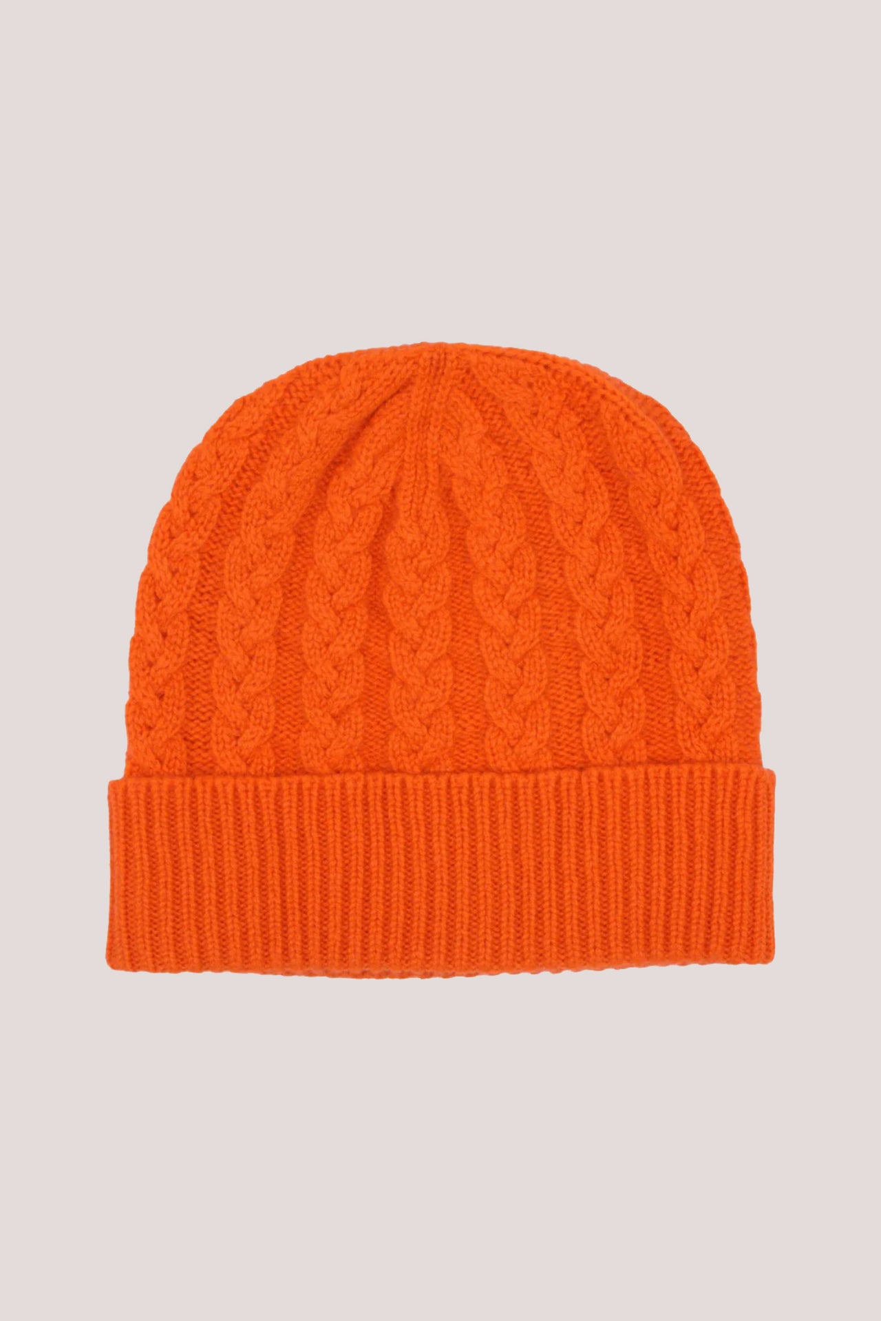 Cable Knit Cashmere Beanie Hat Orange