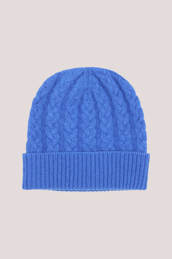 Cable Knit Cashmere Beanie Hat Sapphire Blue