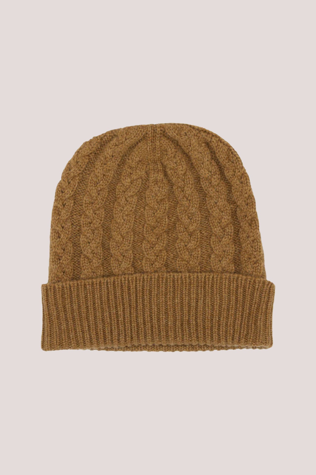 Cable Knit Cashmere Beanie Hat Crocket Brown