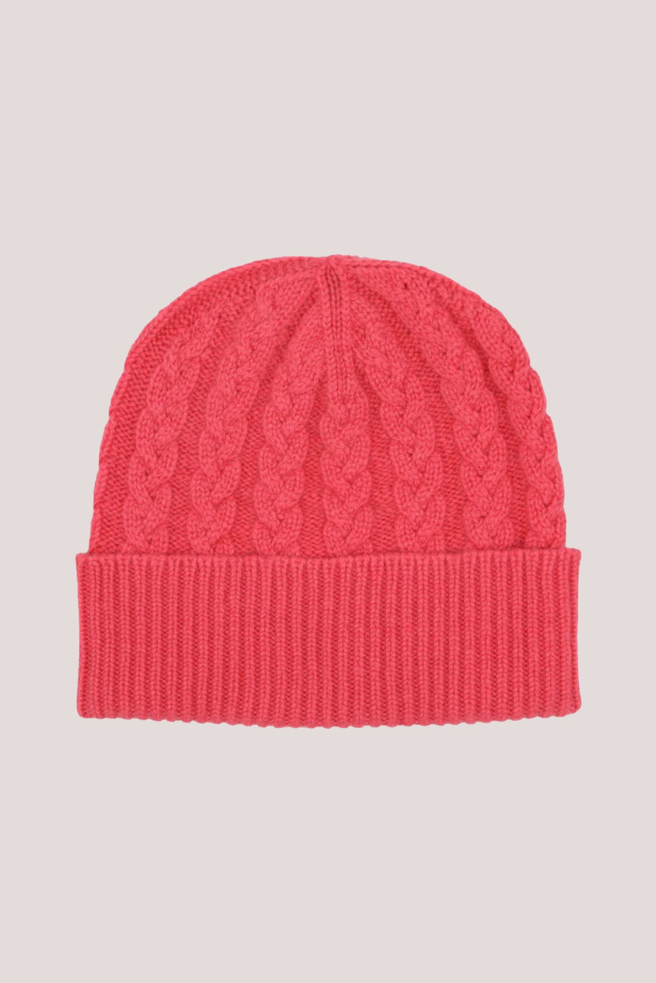 Cable Knit Cashmere Beanie Hat Coral Pink