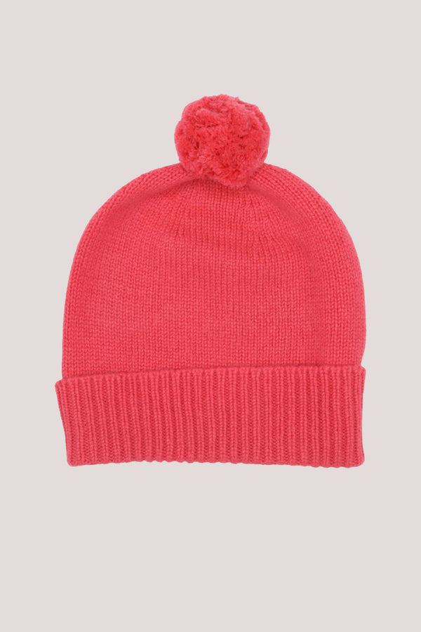 Plain Cashmere Beanie with Pom Pom Coral Pink