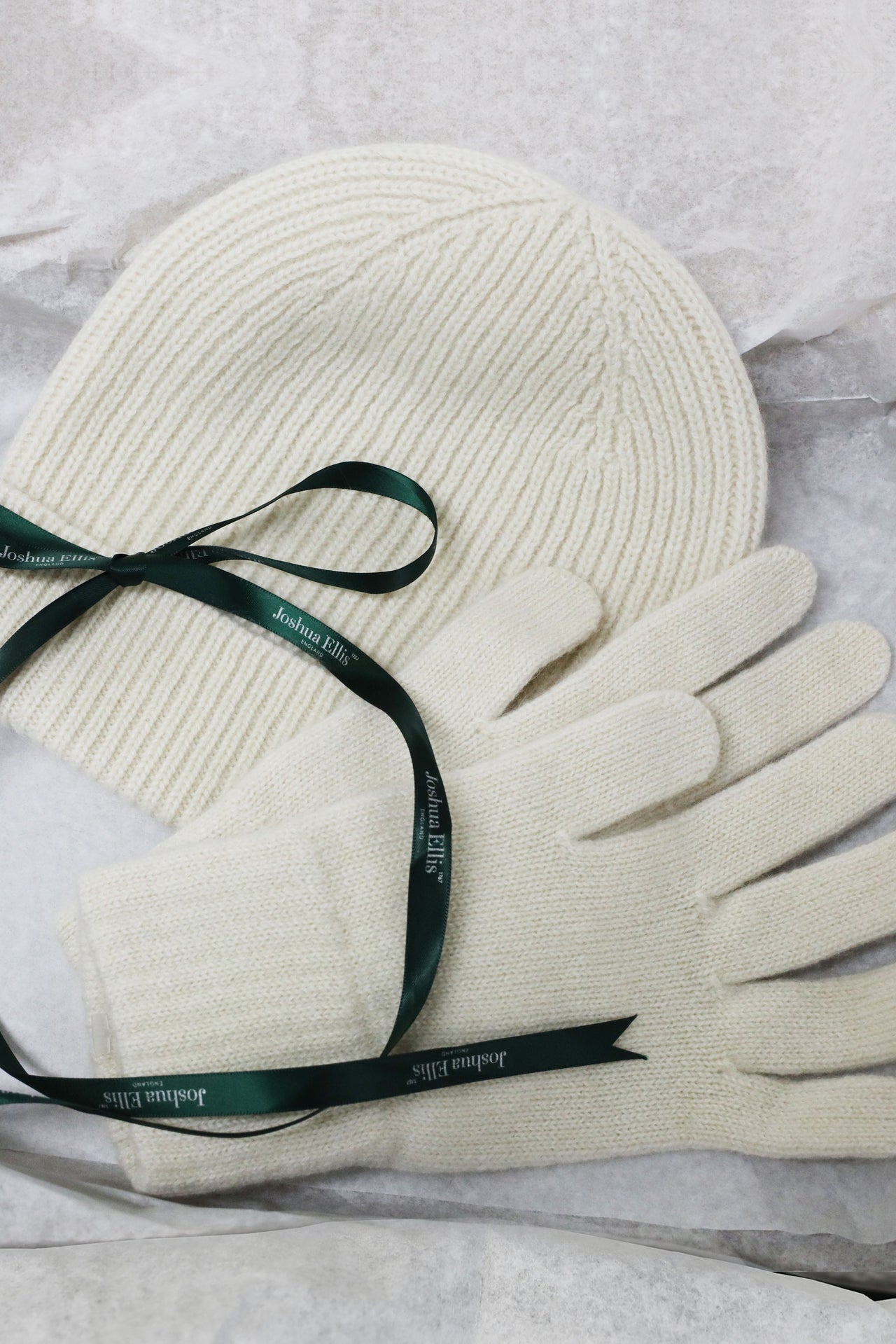 Men's Cashmere Beanie Hat & Gloves Natural Undyed Gift Set